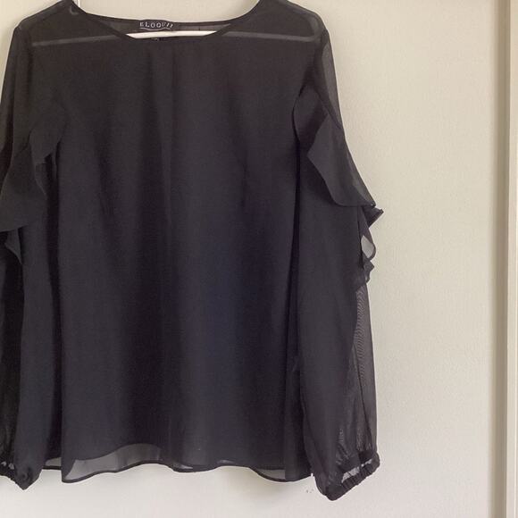 Eloquii Black Sheer Ruffle Sleeve Blouse Size 16 1X NWT - Picture 2 of 7